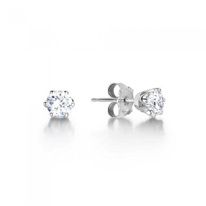 Etoile Six Claw Round Diamond Solitaire Stud Earrings