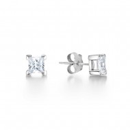 Viva Four Corner Claw Princess Diamond Solitaire Stud Earrings